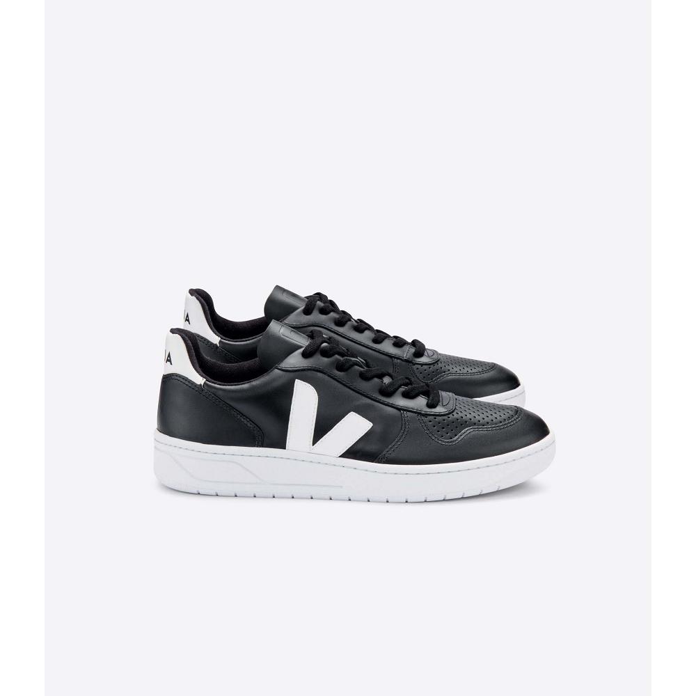 Women\'s Veja V-10 LEATHER Sneakers Black/White | ZA 645KOR